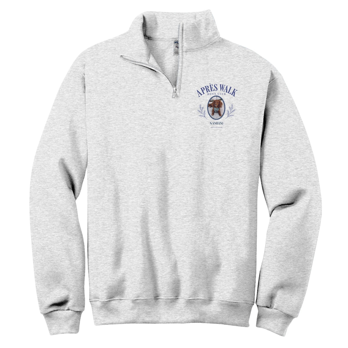 Après Walk Dog Club custom pet photo quarter-zip in Ash
