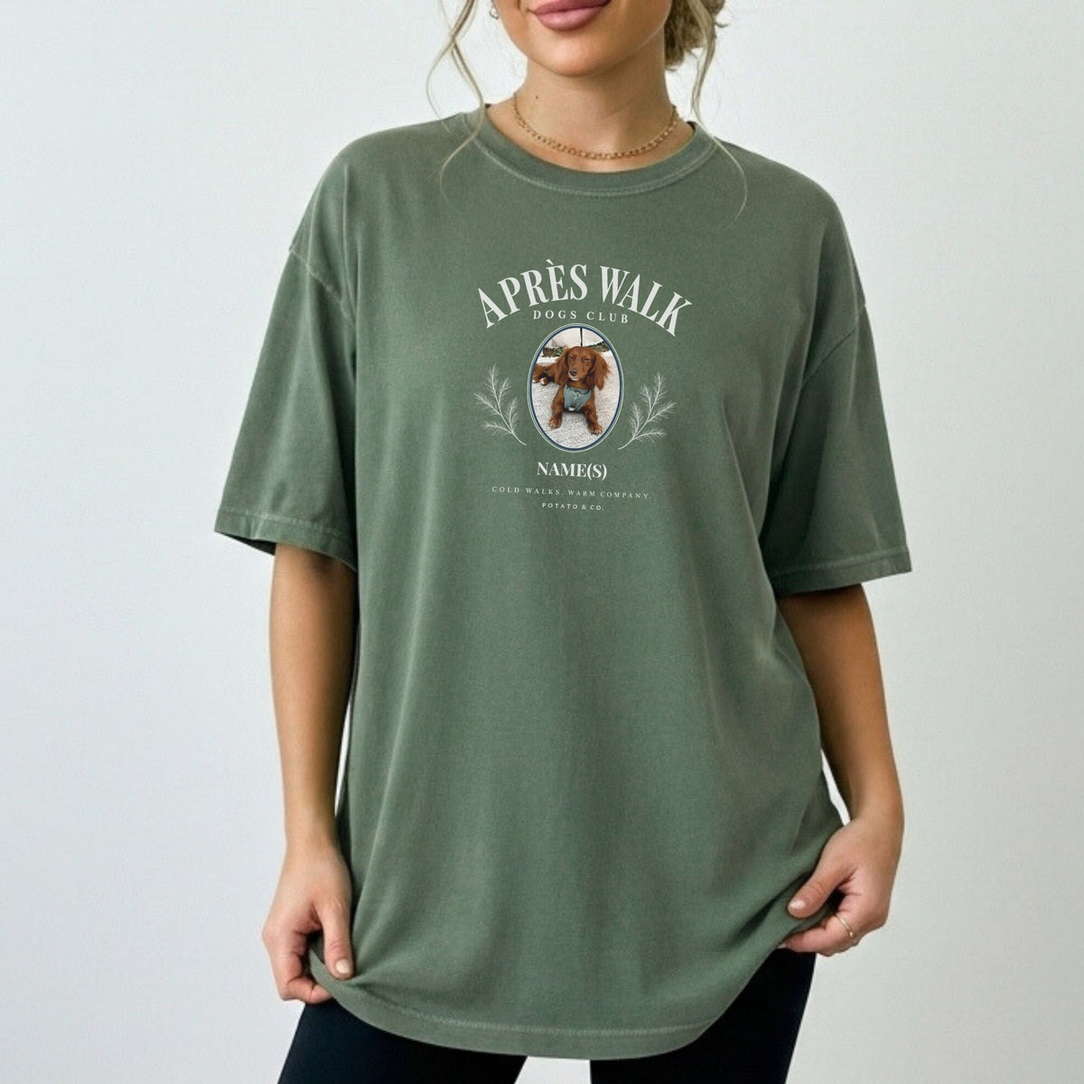 Après Walk Dog Club custom pet photo t-shirt in Moss