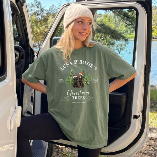 Christmas Tree Farm T-shirt in Moss with custom pet photo — Potato & Co. Merry Paws