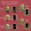 Christmas wreath options W1 to W5 for custom pet portrait apparel — Potato & Co. Merry Paws