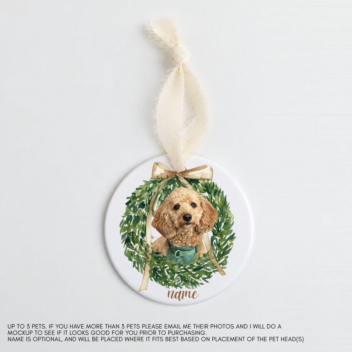 Christmas Wreath Ornament – Custom Pet Photo