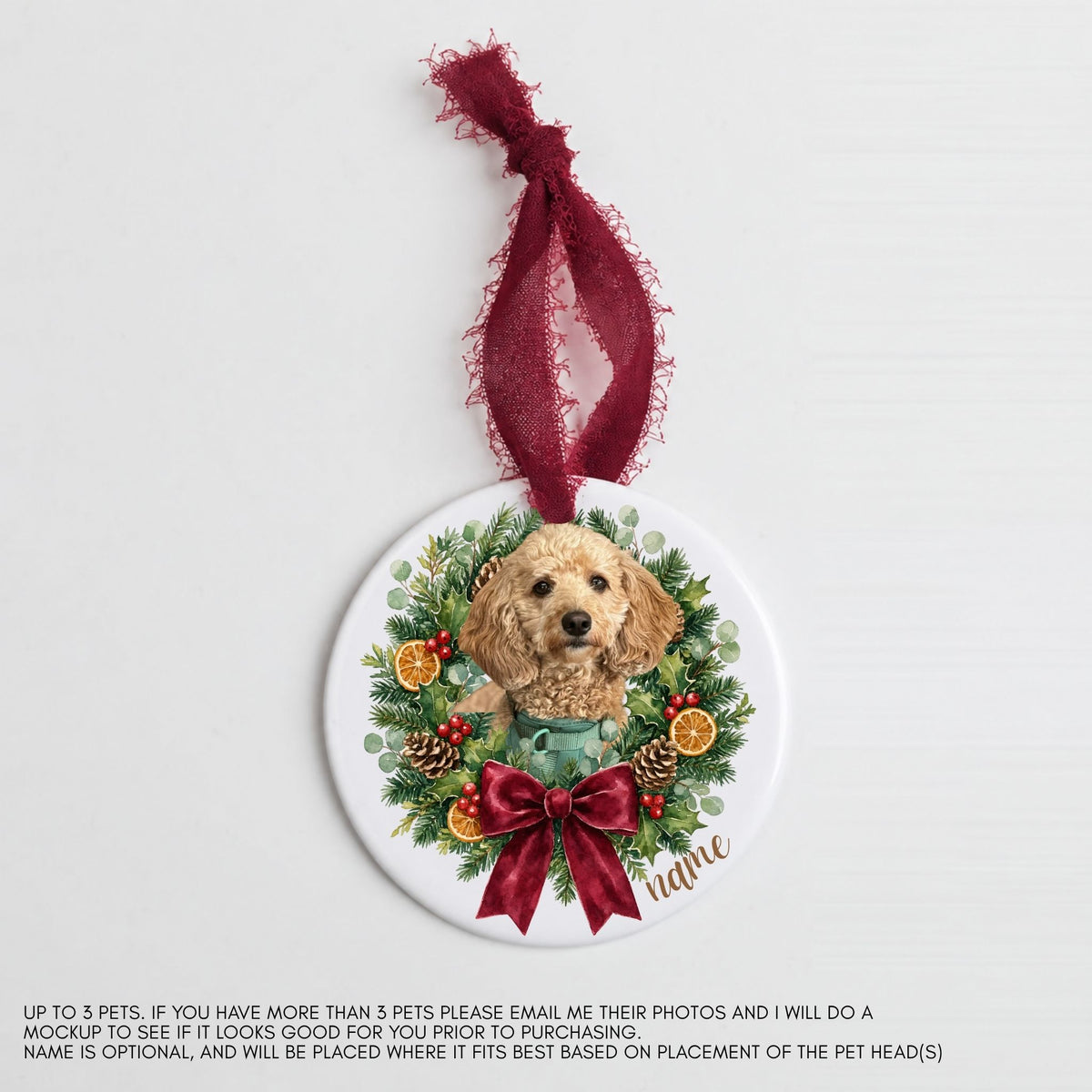 Christmas Wreath Ornament – Custom Pet Photo