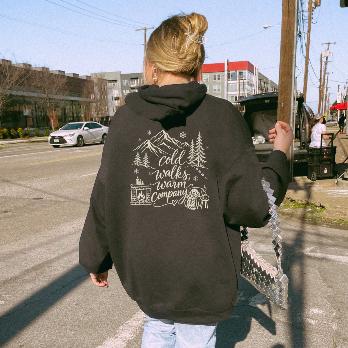 Cold Walks, Warm Company custom dog ears hoodie in Black back