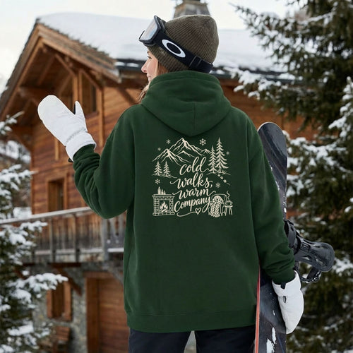 Cold Walks, Warm Company custom dog ears hoodie in Forest back