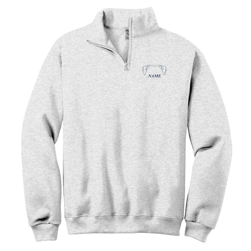 Cold Walks, Warm Company custom dog ears quarter-zip in Ash, front