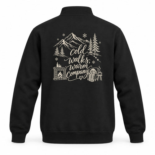 Cold Walks, Warm Company custom dog ears quarter-zip in Black, back