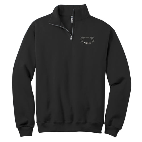 Cold Walks, Warm Company custom dog ears quarter-zip in Black, front