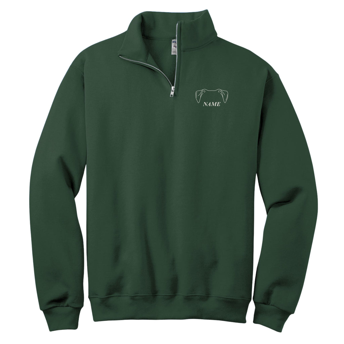 Cold Walks, Warm Company custom dog ears quarter-zip in Forest, front