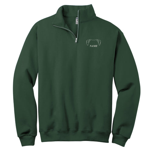 Cold Walks, Warm Company custom dog ears quarter-zip in Forest, front
