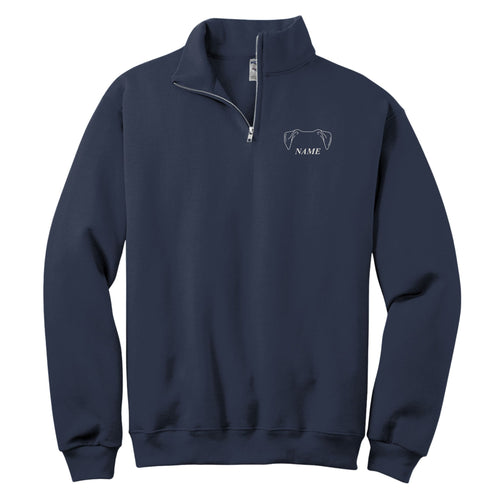 Cold Walks, Warm Company custom dog ears quarter-zip in Navy, front
