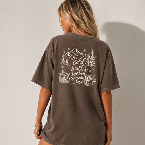 Cold Walks, Warm Company custom dog ears t-shirt in Espresso back