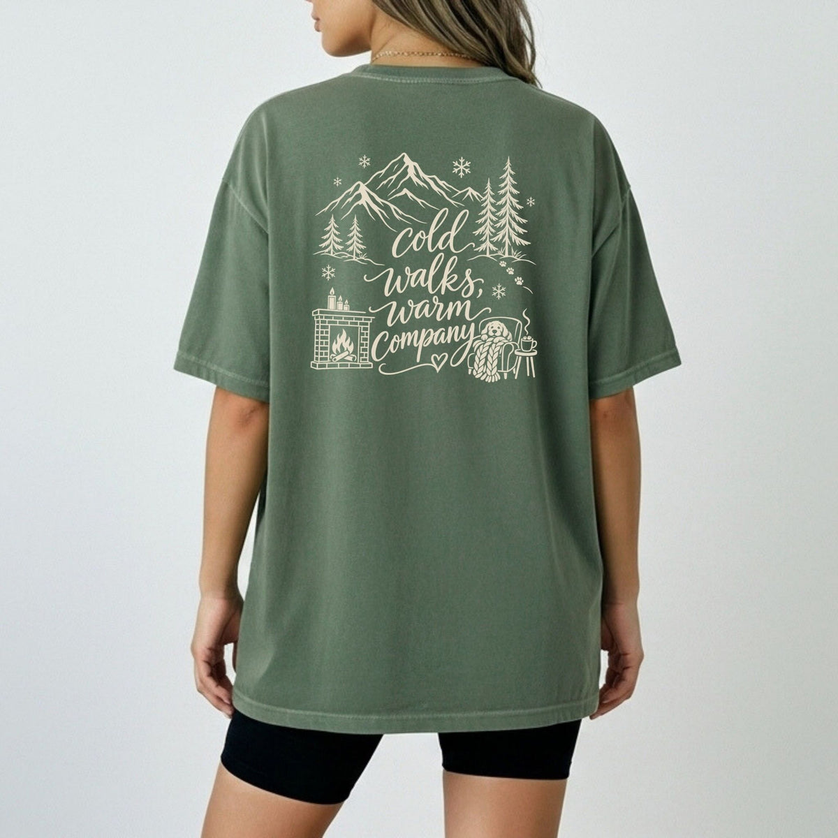 Cold Walks, Warm Company custom dog ears t-shirt in Moss back