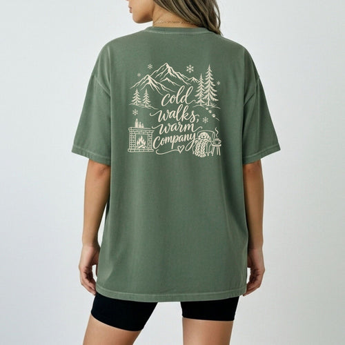 Cold Walks, Warm Company custom dog ears t-shirt in Moss back