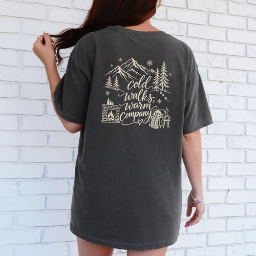 Cold Walks, Warm Company custom dog ears t-shirt in Washed Black back