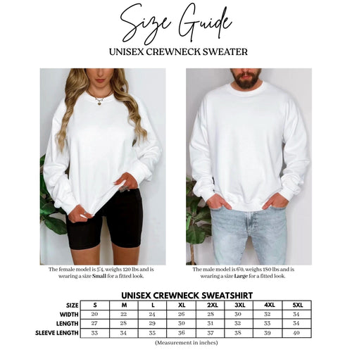Crewneck sweater size guide chart