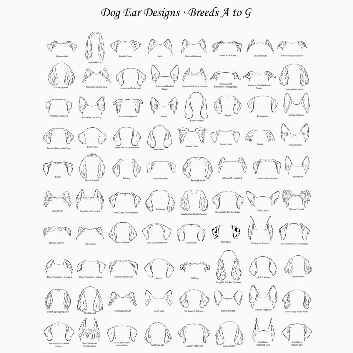 Dog ear outline designs by breed, to choose for your custom design