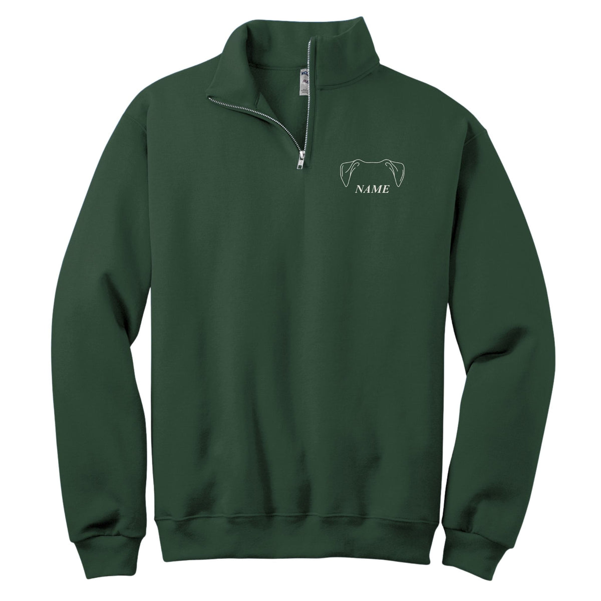 Dog Ears custom name quarter-zip in Forest