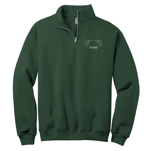 Dog Ears custom name quarter-zip in Forest