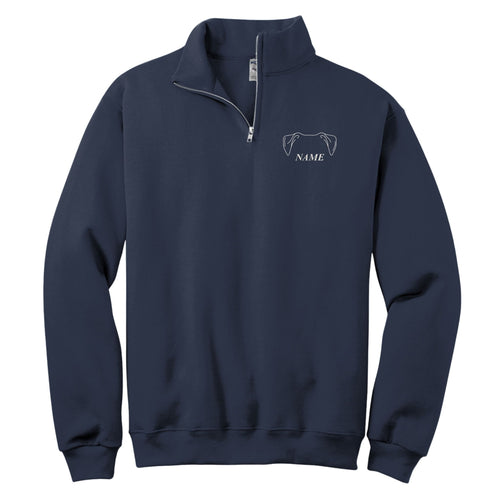 Dog Ears custom name quarter-zip in Navy