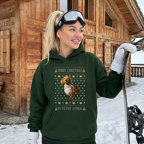 Filthy Animal Ugly Christmas Hoodie Sweater in Forest with custom pet photo — Potato & Co. Merry Paws