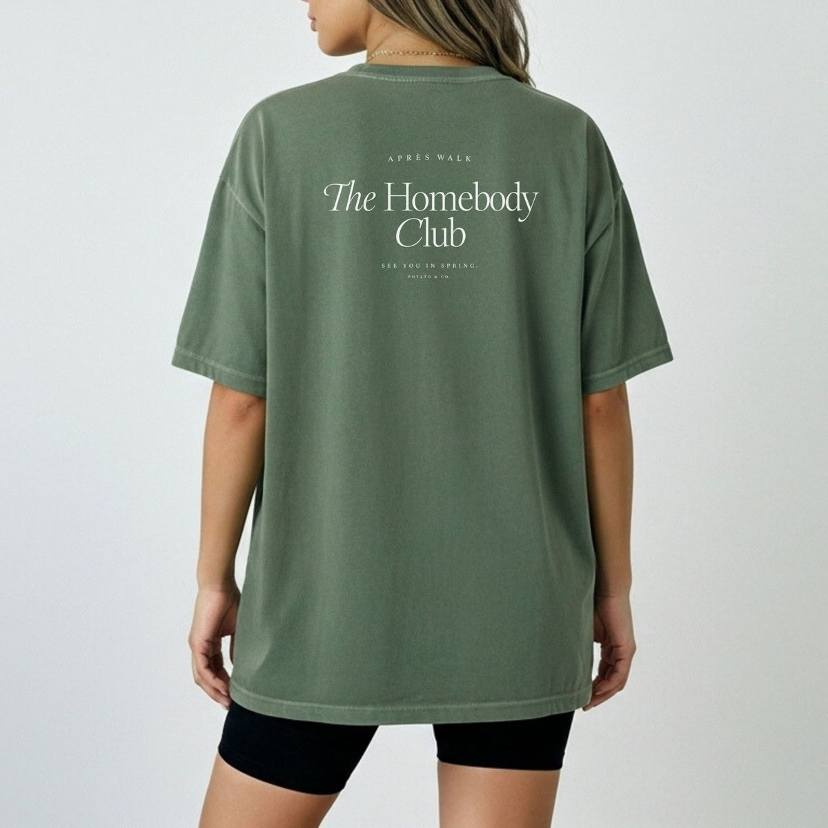 Homebody Club t-shirt in Moss back