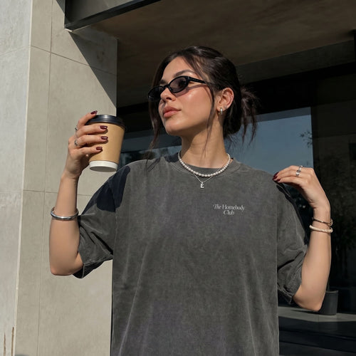 Homebody Club t-shirt in Washed Black front