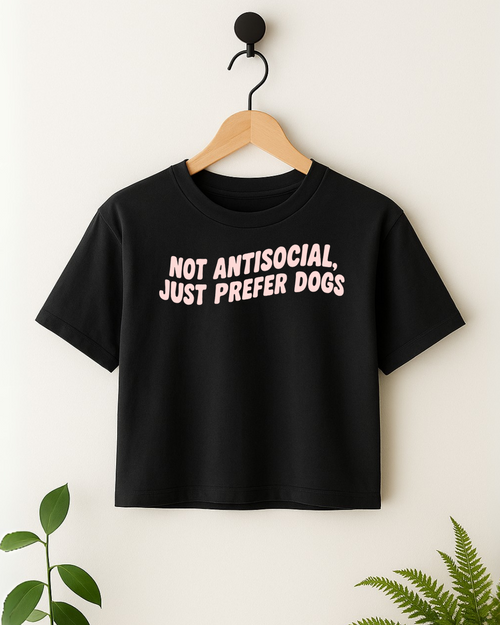 Just Prefer Dogs Crop Top - Black