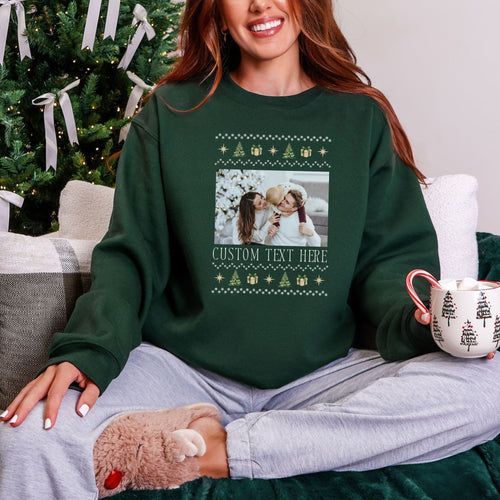 Personalized ugly Christmas sweater crewneck in Forest